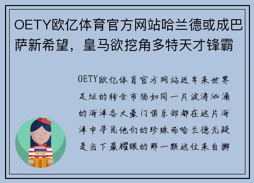 OETY欧亿体育官方网站哈兰德或成巴萨新希望，皇马欲挖角多特天才锋霸