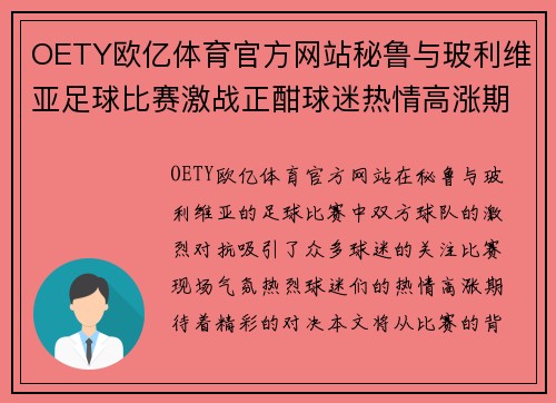 OETY欧亿体育官方网站秘鲁与玻利维亚足球比赛激战正酣球迷热情高涨期待精彩对决